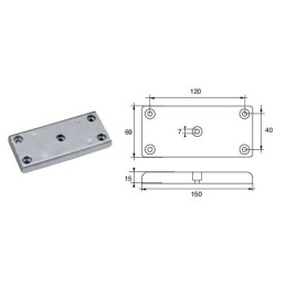 Anodo di zinco a piastra per timoni e flaps 145 69 mm