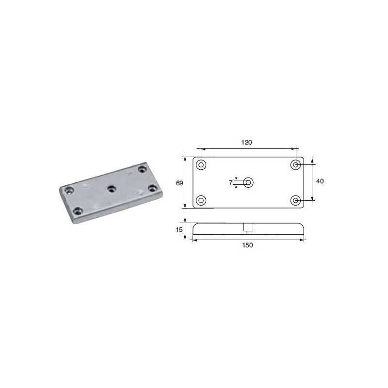 Anodo di zinco a piastra per timoni e flaps 145 69 mm