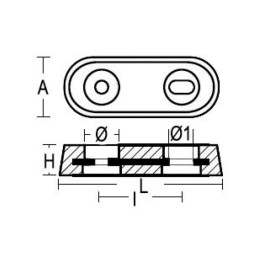 Anodo di Zinco a Piastra tipo VETUS per timoni/flaps 150x60xh25mm 900g