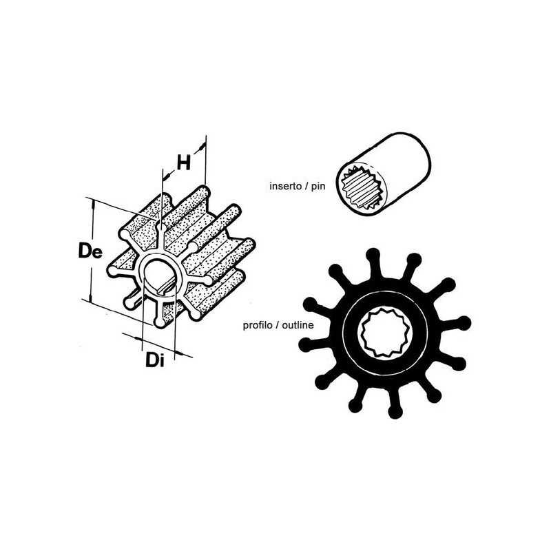 Girante 12 Pale Pompa Acqua JABSCO 135540001 JOHNSON 090812B YANMAR CEF 124 N82152014222