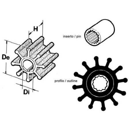 Girante 12 Pale Pompa Acqua JABSCO 135540001 JOHNSON 090812B YANMAR CEF 124 N82152014222