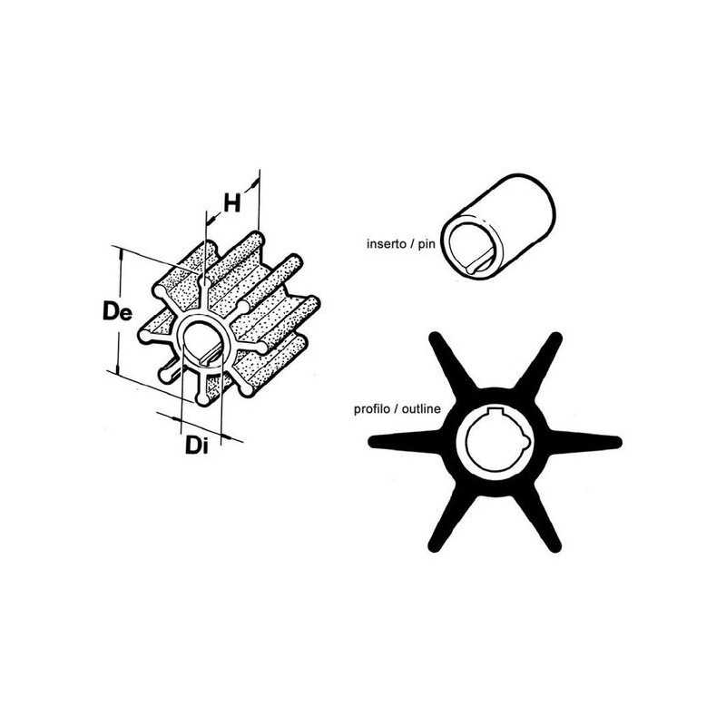 Girante 6 Pale Pompa Acqua Motore Fuoribordo JOHNSON/EVINRUDE 389589 CEF 345 N82152014058