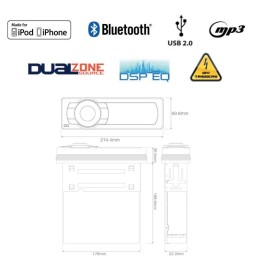 AQUATIC AV Radio Stereo Sintolettore AQ-MP-5UBT-S 214,4x69,8mm IP55