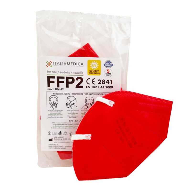 Mascherina FFP2 ROSSA Italiamedica Certificata CE2841 DPI Cat.III