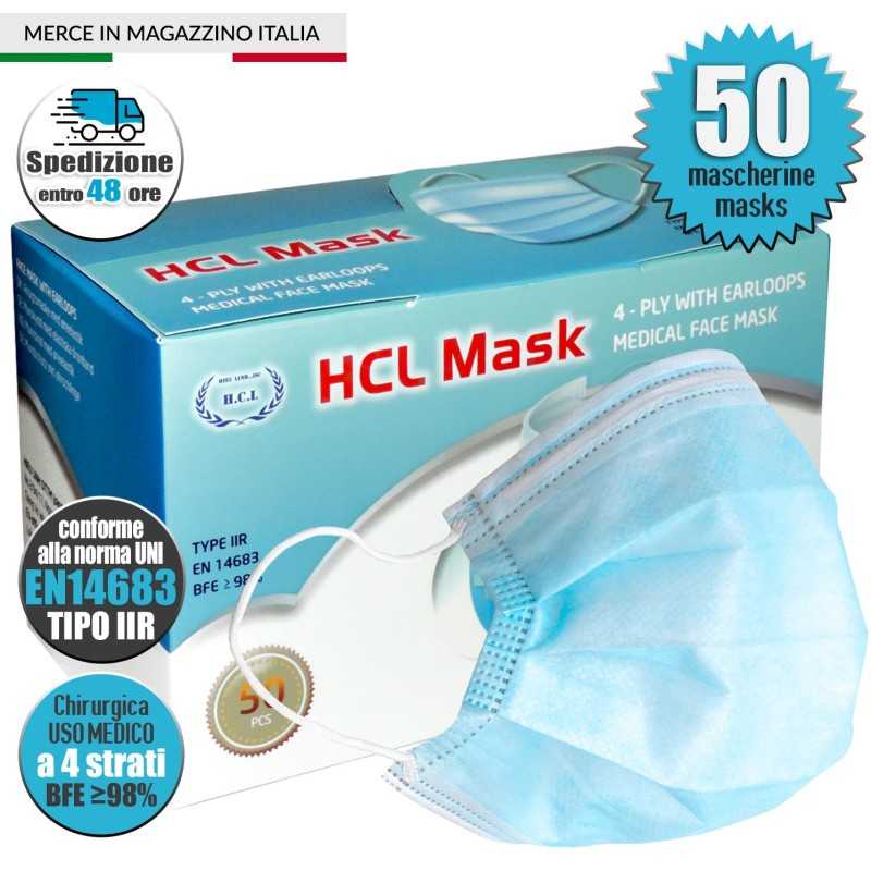 Mascherina Chirurgica HCL MASK USO MEDICO 4 Strati Tipo IIR CE EN14683