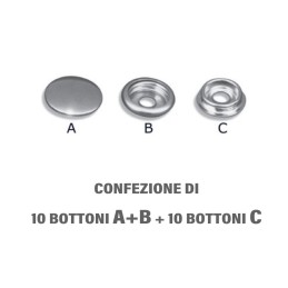 Kit 10 Bottoni a scatto Inox A+B Testa femmina e C Maschio da fissare