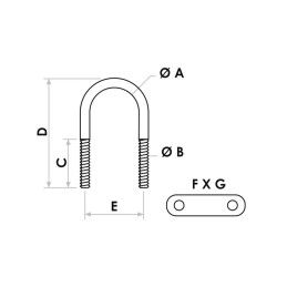 Cavallotto ad U inox 135mm filettato Ø10xh75mm Interasse 56mm