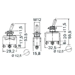 Interruttore a levetta ON-OFF-ON con ritorno 6 terminali 15A