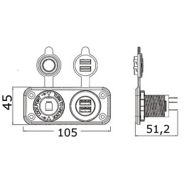 Presa accendisigari 12/24V 5V 2.1A con doppia USB e pannello