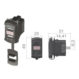 Presa corrente 12/24V con doppia USB e voltmetro OS1419561