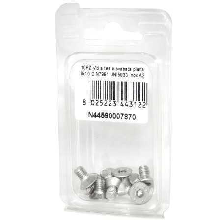 Viti a Brugola DIN7991 UNI5933 Inox A2 testa svasata piana 6x10mm 10pz