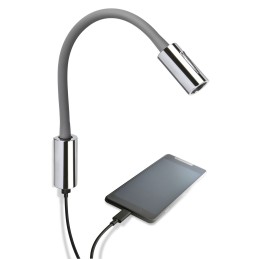 Quick Luce AUDREY WALL USB 1.5W Alluminio Satinato con Switch B.Caldo