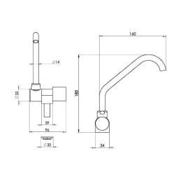 Rubinetto Uno Folding alto con canna orientabile e abbattibile 180mm