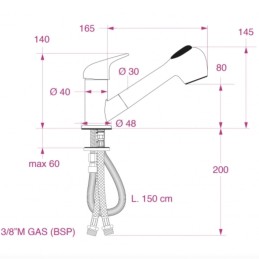 Miscelatore monocomando con doccia estraibile 1.5m BK37904097