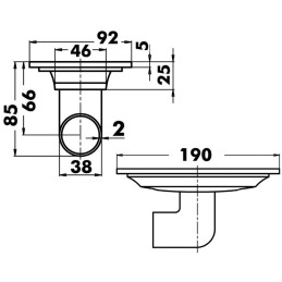 Scarico da pozzetto ovale 92x190mm Portagomma 38mm OS1711805