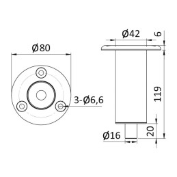 Basetta inox a incasso 119x80mm per Asta doccia telescopica Rocky