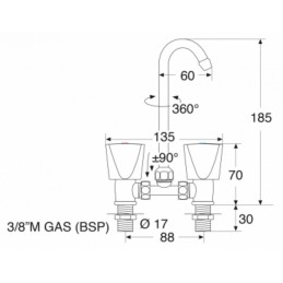 Rubinetto Doppio MM5500 Cromato con Canna Abbattibile h170mm