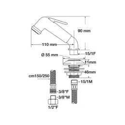 Doccetta-rubinetto con tubo 1,5m Terminale 3/8 Femmina OS1725801