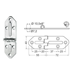 Cerniera zancata in acciaio inox Chromelux 127x40mm Spessore 2,5mm