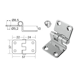 Cerniera inox a sbalzo 57x37x10mm Spessore 2mm OS3844155