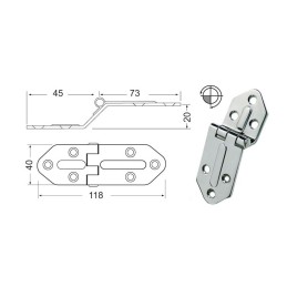 Cerniera zancata in acciaio inox 114x40mm Spessore 2,5mm OS3844505