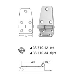 Cerniera inox a sbalzo Right 65,5x37mm Spessore 2mm OS3871034