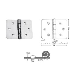 Maxi Cerniera in acciaio inossidabile AISI 316 130x100x4mm Asse 8mm