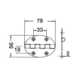 Cerniera ovale inox 78x56x2mm con nodo sporgente Apertura 270°