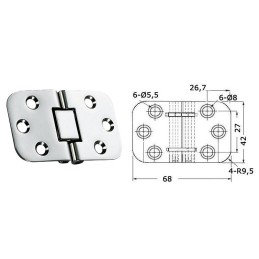 Cerniera inox a ribalta per piani tavolo 68x42mm Spessore 2mm