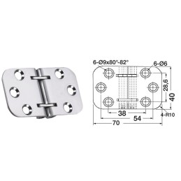 Cerniera inox a ribalta per piani tavolo e gavoni 70x40mm Spessore 2mm