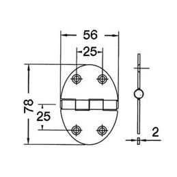 Cerniera ovale inox 56x78x2mm Semi-incasso Fissaggio a viti 270°