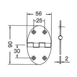 Cerniera ovale inox 56x90x2mm Semi-incasso Fissaggio a viti 270°