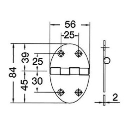 Cerniera ovale inox 84x56x2mm Semi-incasso Fissaggio a viti 270°