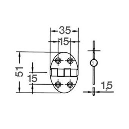 Cerniera ovale inox 35x51x1,5mm Semi-incasso Fissaggio a viti 270°