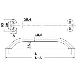 Corrimano in acciaio inox Tubo ovalizzato 600mm Sezione 19x25mm