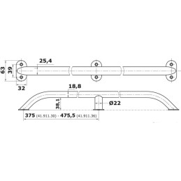 Corrimano in acciaio inox Tubo ovalizzato 750mm Sezione 19x25mm