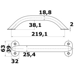 Corrimano in acciaio inox Tubo ovalizzato 219mm Sezione 19x25mm