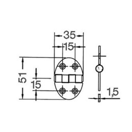 Cerniera ovale inox 35x51x1,5mm Semi-incasso Fissaggio con prigionieri