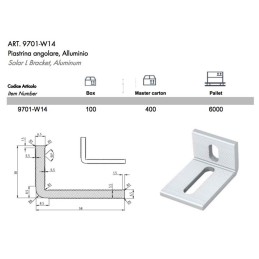 Piastra di supporto angolare in alluminio 58x38x40mm