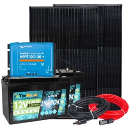 Kit Camper Barca 12V 300W 2 LiFePO4 100Ah SmartSolar MPPT 100/30 Cavi