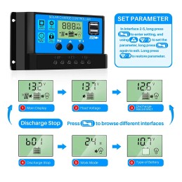 Regolatore Solare di Carica PWM 12-24V 20A con 2 uscite USB 5V/2A Max