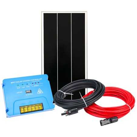 Kit Fotovoltaico 12V 100W con Regolatore MPPT 20A + Kit Cavi