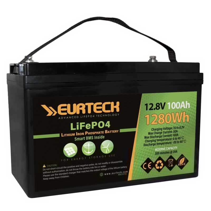 Eurteck Batteria al Litio LiFePO4 12.8V 100Ah 1280Wh BMS Smart