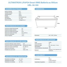 Ultimatron LiFePO4 36V 100Ah UBL-36-100 Batteria al Litio Smart BMS BT