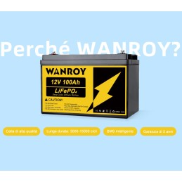 WANROY 12V 100Ah Batteria LiFePO4 con 100A BMS 12,8V 1280Wh