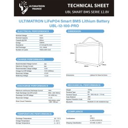 Ultimatron LiFePO4 12V 100Ah UBL-12-100-PRO Batteria al Litio con BMS