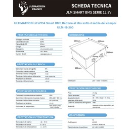 Ultimatron LiFePO4 12V 200Ah ULM-12-200 METAL Batteria al Litio BMS