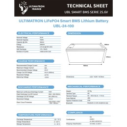 Ultimatron LiFePO4 24V 100Ah UBL-24-100-PRO Batteria al Litio BMS